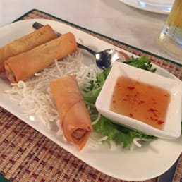 a plate of spring rolls and dipping sauce a plate of spring rolls and dipping sauce