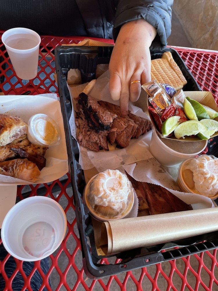 Food from Rudy's "Country Store" and Bar-B-Q