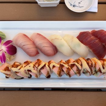 Yumi Sushi Bar - Hamachi nigiri, maguro nigiri, and flounder nigiri, with the Marianne Roll - Japanese Near Me - Saint Paul, Minnesota