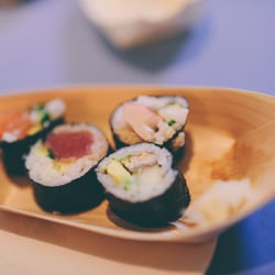 Catering By Design - sushi cocktail stationary app**Alyssa Maloof Photography **