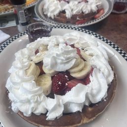 Strawberry Waffle with bananas