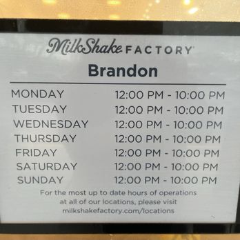 MilkShake Factory Brandon - For your planning purposes. May 2026 - Chocolatiers & Shops Near Me - Brandon, Florida MilkShake Factory Brandon - For your planning purposes. May 2026 - Chocolatiers & Shops Near Me - Brandon, Florida