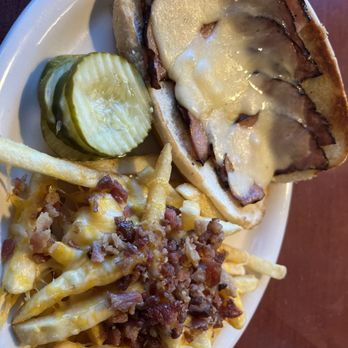 Flashbacks - Ham and Swiss with cheesy bacon fries - New American Near Me - Indianapolis, Indiana