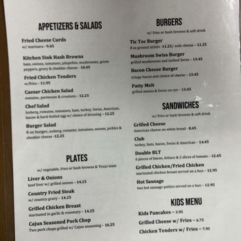 Tic Toc Cafe - Back of menu - Diners Near Me - Metairie, Louisiana