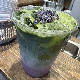 Iced blueberry lavender matcha latte