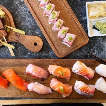 Au Sushi - Nigiri (2 pc/order) - Umi Masu ($13), Kinmedai (MP), Sake Toro ($11), Hamachi Toro ($11), Hotate ($12) - Sushi Bars Near Me - San Francisco, California Au Sushi - Nigiri (2 pc/order) - Umi Masu ($13), Kinmedai (MP), Sake Toro ($11), Hamachi Toro ($11), Hotate ($12) - Sushi Bars Near Me - San Francisco, California