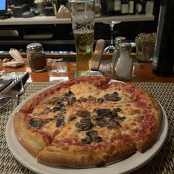 Fusaro's - Small Fungi Pizza with a Peroni beer, delicious!