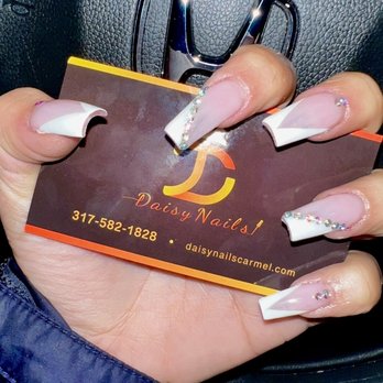 Daisy Nails - modern french tip with rhinestones - Nail Salons Near Me - Carmel, Indiana