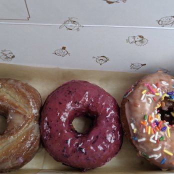 Sidecar Doughnuts & Coffee - Middle is the Huckleberry, my favorite - Donuts Near Me - Costa Mesa, California