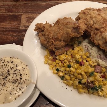 Rick's Chophouse - Buttermilk fried chicken with red smashed potato and creole corn. - Seafood Near Me - McKinney, Texas Rick's Chophouse - Buttermilk fried chicken with red smashed potato and creole corn. - Seafood Near Me - McKinney, Texas