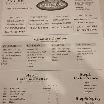 Pier 88 Boiling Seafood & Bar - Menu front - Seafood Near Me - Chesapeake, Virginia