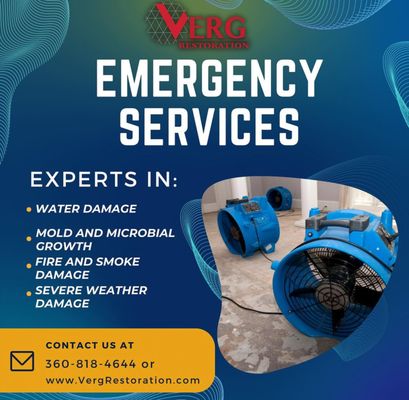 Verg Restoration - We provide emergency services to homes, such as water damage, fire damage, and mold. Our expert technicians are professional and efficient. To contact us call 360-818-4644 or at www.VergRestoration.com. Verg Restoration - We provide emergency services to homes, such as water damage, fire damage, and mold. Our expert technicians are professional and efficient. To contact us call 360-818-4644 or at www.VergRestoration.com.