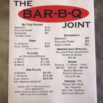 The Bar B Q Joint - The menu - Barbeque Near Me - Neosho, Missouri The Bar B Q Joint - The menu - Barbeque Near Me - Neosho, Missouri