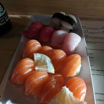 Hinoki Sushi - Salmon, hamachi and scallop nigiri - Sushi Bars Near Me - Reno, Nevada Hinoki Sushi - Salmon, hamachi and scallop nigiri - Sushi Bars Near Me - Reno, Nevada