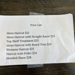 Top shelf barbershop - Prices as of 8/22/2024
