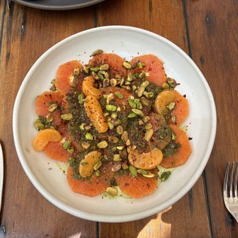 Manuela - Cara Cara Orange, Kishu Mandarin, Avocado Yogurt, Zhuog, Santa Barbara Pistachio, Aleppo - New American Near Me - Los Angeles, California Manuela - Cara Cara Orange, Kishu Mandarin, Avocado Yogurt, Zhuog, Santa Barbara Pistachio, Aleppo - New American Near Me - Los Angeles, California