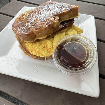 Speckled Hen Coffee - Stacked French toast with eggs and sausage - Coffee & Tea Near Me - Strasburg, Pennsylvania