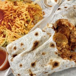 Rosa Maria's - Meat/Bean/Rice/Cheese Burrito & Bean Tostada w/ hot sauce - tasty classic favorites.