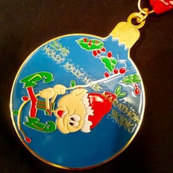 Holly Jolly Half Marathon, 5/10k - 2015 finisher medal.