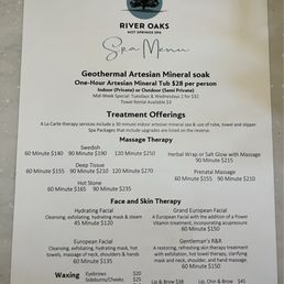 Spa menu - list of treatments Spa menu - list of treatments