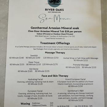 River Oaks Hot Springs Spa - Spa menu - list of treatments - Day Spas Near Me - Paso Robles, California River Oaks Hot Springs Spa - Spa menu - list of treatments - Day Spas Near Me - Paso Robles, California