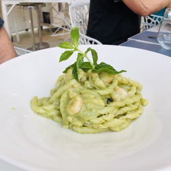 Ristorante Nettuno - Pistachio pesto pasta with shrimp - Sicilian Near Me - Taormina, Maine