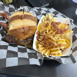 I got the signature burger and it was very good, but the loaded waffle fries were THE BOMB! I got the signature burger and it was very good, but the loaded waffle fries were THE BOMB!