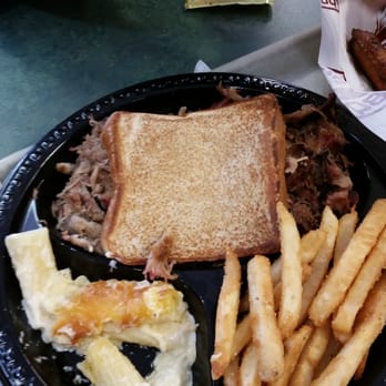Dave Poe's BBQ - Pulled pork plate with Mac and fries - Barbeque Near Me - Marietta, Georgia Dave Poe's BBQ - Pulled pork plate with Mac and fries - Barbeque Near Me - Marietta, Georgia