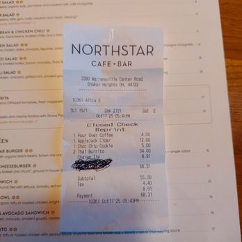 Northstar Cafe - Final cost of our meal. - New American Near Me - Shaker Heights, Ohio Northstar Cafe - Final cost of our meal. - New American Near Me - Shaker Heights, Ohio