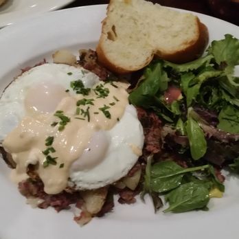 Perly's - Corned Beef Hash & Eggs, w/ Russian Dressing and side greens. - Delis Near Me - Richmond, Virginia