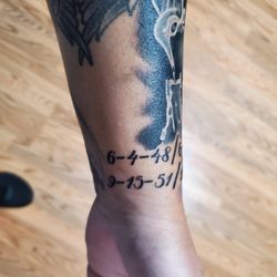 Deadlift Tattoo - The birth dates of my parents memorial piece