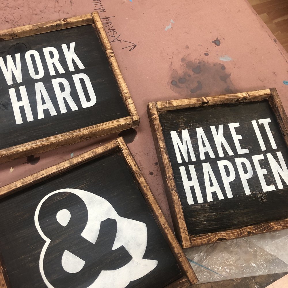 Board & Brush Lancaster - My adorable finished signs for our home office! - Paint & Sip Near Me - Neffsville, Pennsylvania
