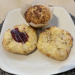 Wicked Whisk Bakery - Coffee cake muffin, raspberry danish and almond danish