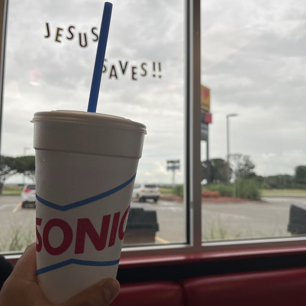Sonic Drive-In - Cup, window, Jesus - Burgers Near Me - Hinton, Oklahoma Sonic Drive-In - Cup, window, Jesus - Burgers Near Me - Hinton, Oklahoma