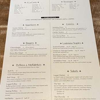 Coosh's Bayou Rouge - Breakfast Menu (Aug 2022) - Cajun/Creole Near Me - Tallahassee, Florida
