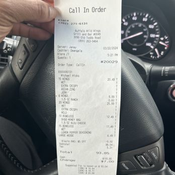 Buffalo Wild Wings - Receipt - American Near Me - Lexington, Kentucky