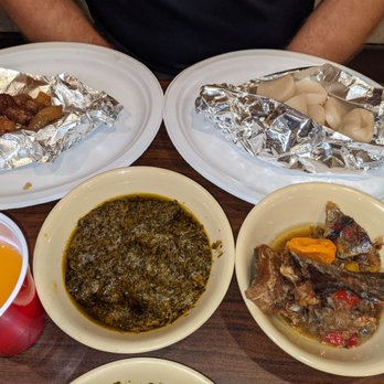 African Village Restaurant - Suya (on skewer), cassava bread, fumbwa (peanut buttery!), & Salt fish - African Near Me - Irving, Texas African Village Restaurant - Suya (on skewer), cassava bread, fumbwa (peanut buttery!), & Salt fish - African Near Me - Irving, Texas