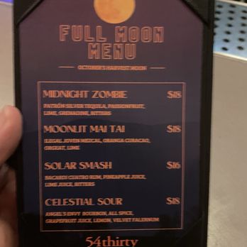 54thirty Rooftop - Full Moon special drinks menu on Oct 6, 2025 - Lounges Near Me - Denver, Colorado