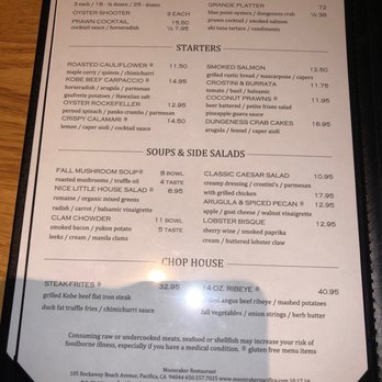 Moonraker Restaurant - Starters and sides menu - New American Near Me - Pacifica, California Moonraker Restaurant - Starters and sides menu - New American Near Me - Pacifica, California