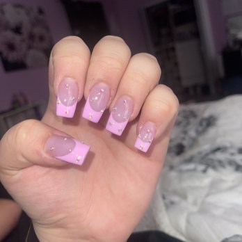 Diva Nails & Spa - Light Pink Tips with Rhinestones - Nail Salons Near Me - Floyds Knobs, Indiana