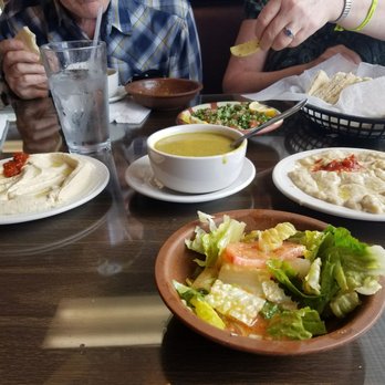 Holy Land Cafe - Greek Salads, lentil soup, hummus, baba famous, pita for our meal - Middle Eastern Near Me - Lenexa, Kansas Holy Land Cafe - Greek Salads, lentil soup, hummus, baba famous, pita for our meal - Middle Eastern Near Me - Lenexa, Kansas
