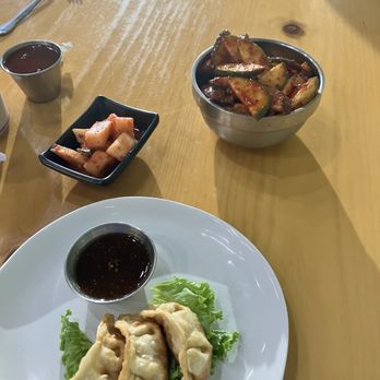K Style Kitchen - Cucumber kimchi, complimentary radish kimchi, and mandu - Korean Near Me - Albuquerque, New Mexico
