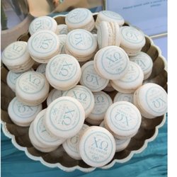 The Macaron Shop SD - Monogramed creme brulee macarons.