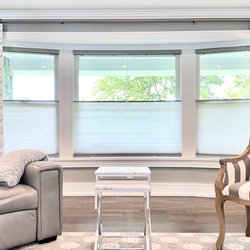 Silhouette Window Treatments By Homestead - Stationary drapery panels and top-down/bottom-up cellular shades