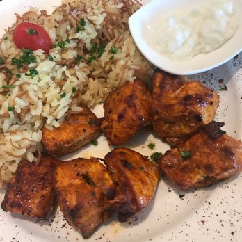 Taboon Mediterranean - Chicken kabob with rice and garlic tahini. - Mediterranean Near Me - Long Beach, California