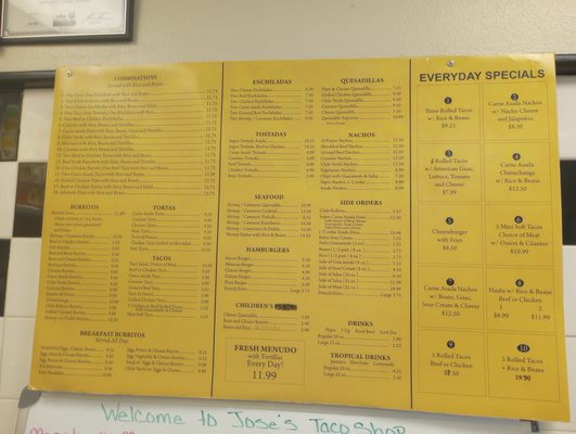 Menu photo 1 Jose's Taco Shop Merced, CA