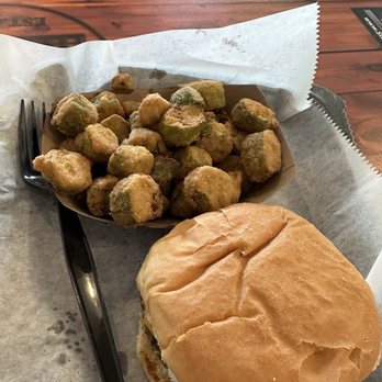 Brick City Grill - Burger with fried okra! So good! - American Near Me - Sanford, North Carolina Brick City Grill - Burger with fried okra! So good! - American Near Me - Sanford, North Carolina