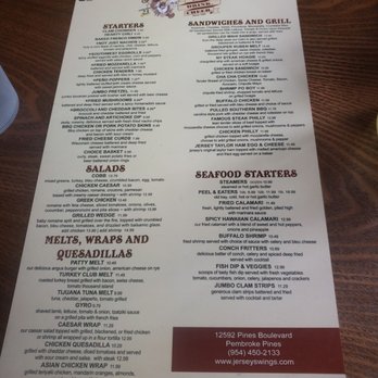 Jersey's Wings - Menu - Sports Bars Near Me - Pembroke Pines, Florida