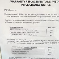 ZAGG The Woodlands - Warranty Zagg price increase.