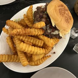 Brisket jalapeno Triple Smash burger and fries Brisket jalapeno Triple Smash burger and fries